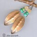 Copper Feather Earrings with Turquoise and Fossil Coral - Handmade Copper Feathers - Handmade Artisan Metalwork Jewelry - Bohemian Jewelry