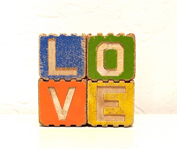 vintage wooden letter blocks - love