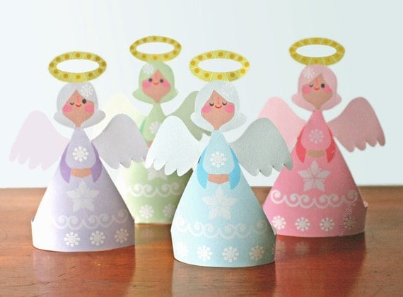 Christmas Angels, printable paper ornament kit. Instant