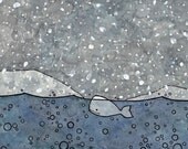 Whale and Snow Illustration Print 5x7