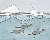 Narwhal art print - whimsical illustration 5x7