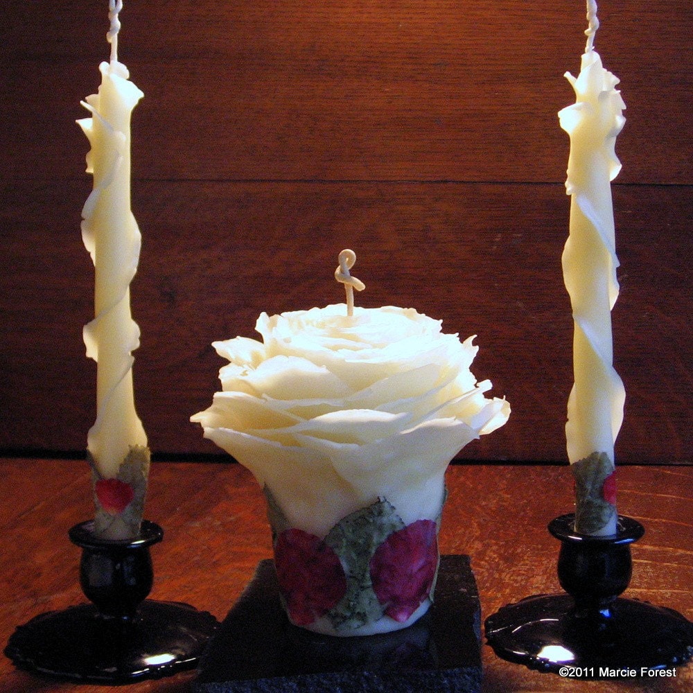 Unity Set Rose Candles, Wedding Decor, Gift, Table Centerpiece - Pure Beeswax, Roses - Unique Eco Friendly Luxury Candles by Marcie Forest
