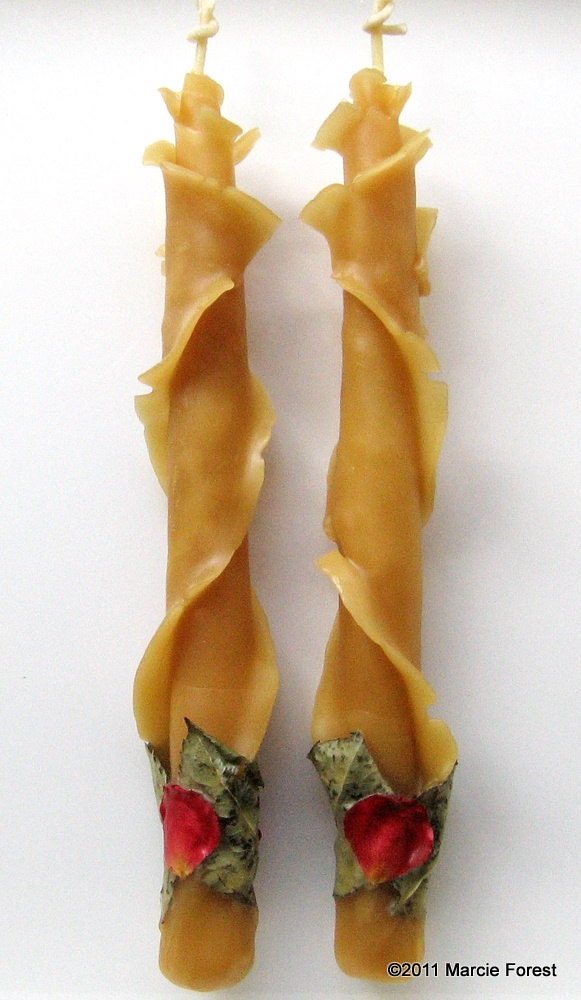 Rose Candle Pillar & Tapers Set - Gifts, Home Decor, Weddings - Pure Beeswax, Roses - Unique Eco Luxury Candles by Marcie Forest