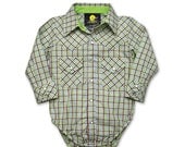 Cowboy Baby Onesie Green Brown Plaid 18-24 MTHS