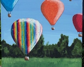SALE ON ORIGIINALS Art Painting Hot Air Balloons 11x14 inch Original collage on canvas by SunnyDaysStudio