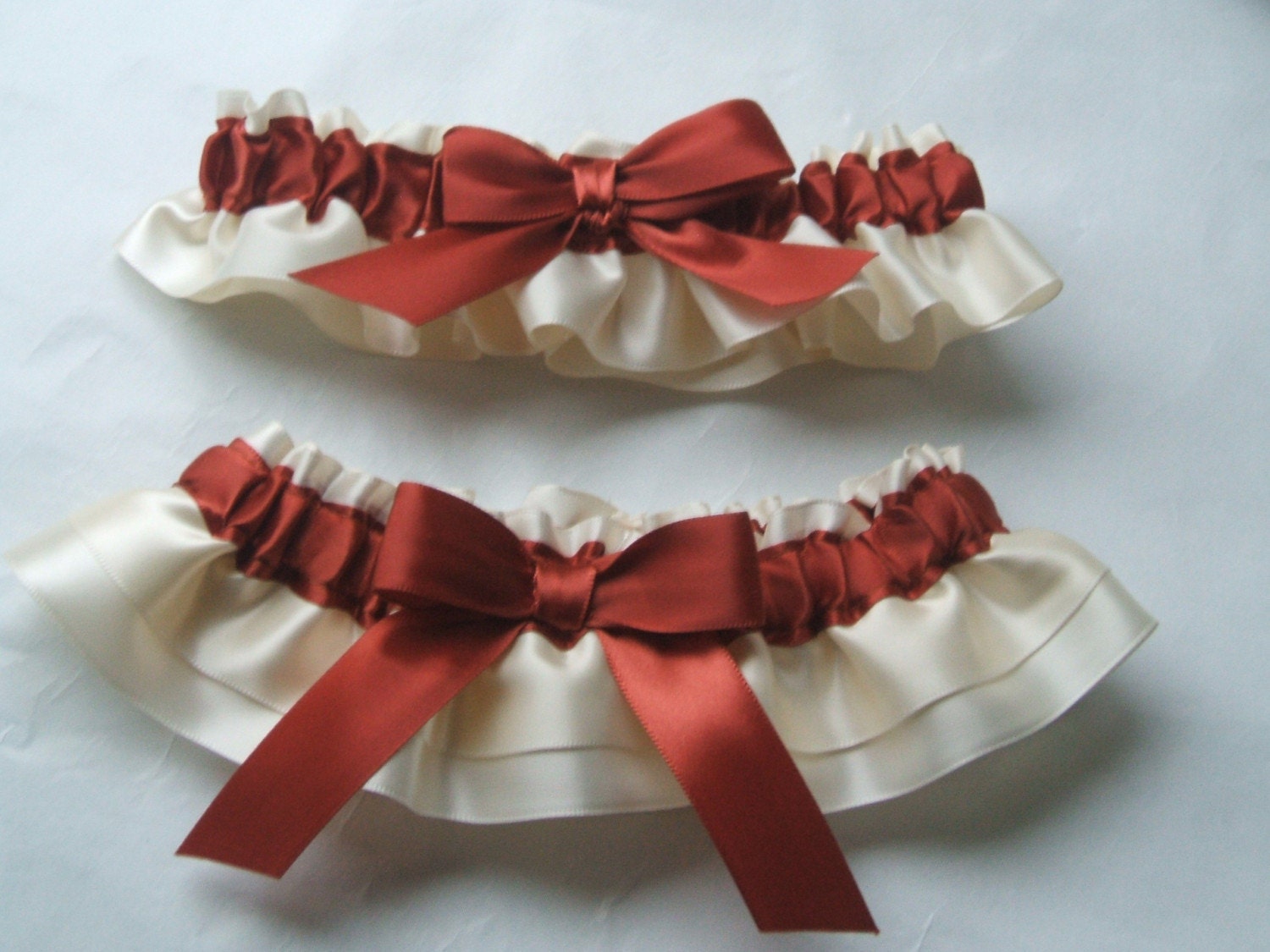 Wedding Garter Ivory And Rust Satin Garter Set