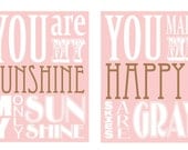 You Are My Sunshine and You Make Me Happy Duo (set of 2 prints 8x10 size)