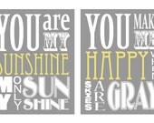 You Are My Sunshine and You Make Me Happy Duo (set of 2 prints 12x18 size)