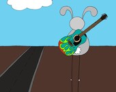 Bunny On The Road Again ( 8x10 Children's Art Print ) Rabbit with Painted Acoustic Guitar