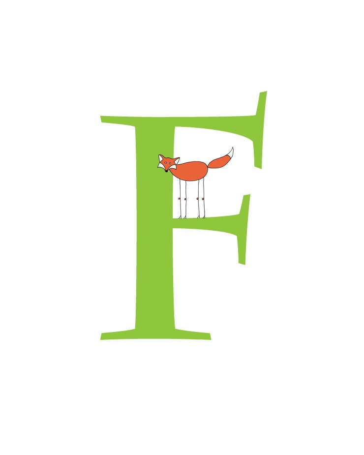 F is for Fox in block font ( 8x10 Art Print )