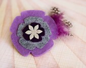 Shades of purple felt flower w/feathers hair clip