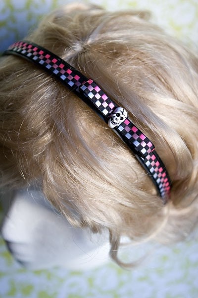 Skull bow checkered headband