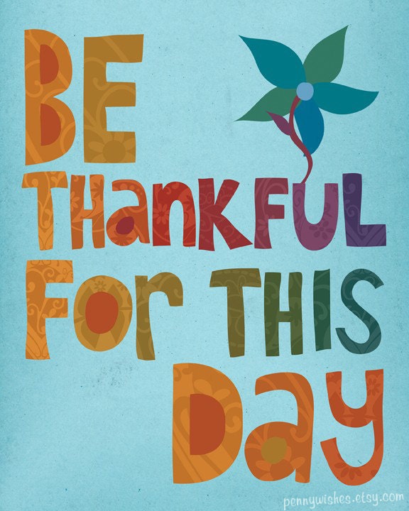 Thankful - 8x10 Art Print, colorful, hand-lettered print