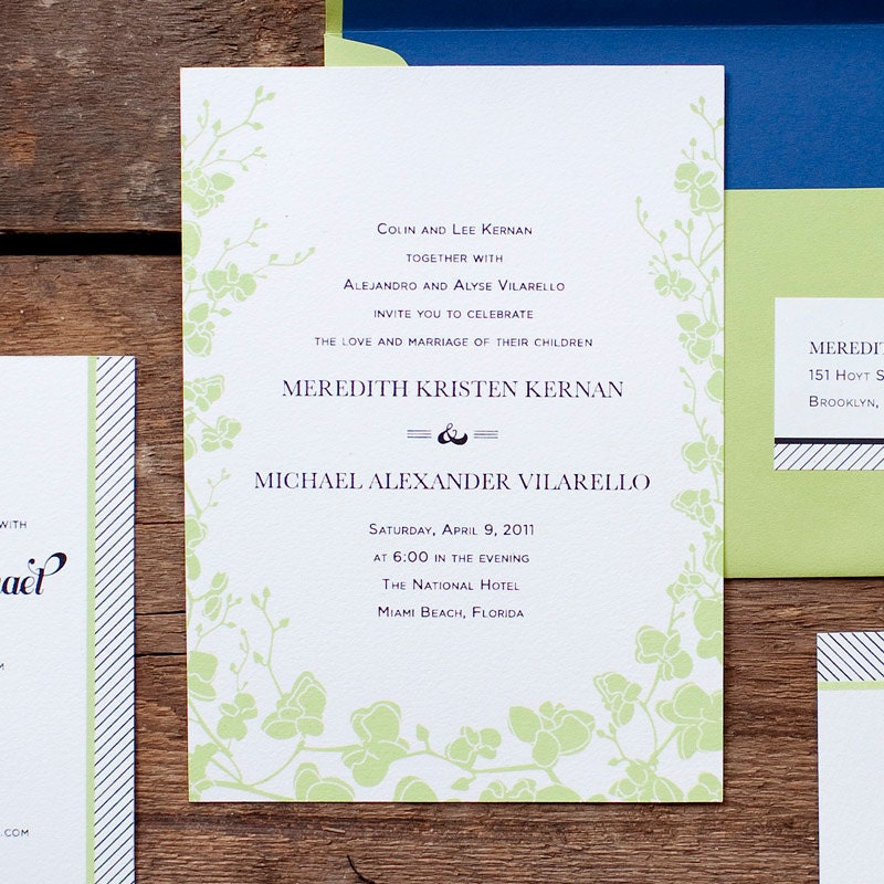 orchid stripe wedding invitations