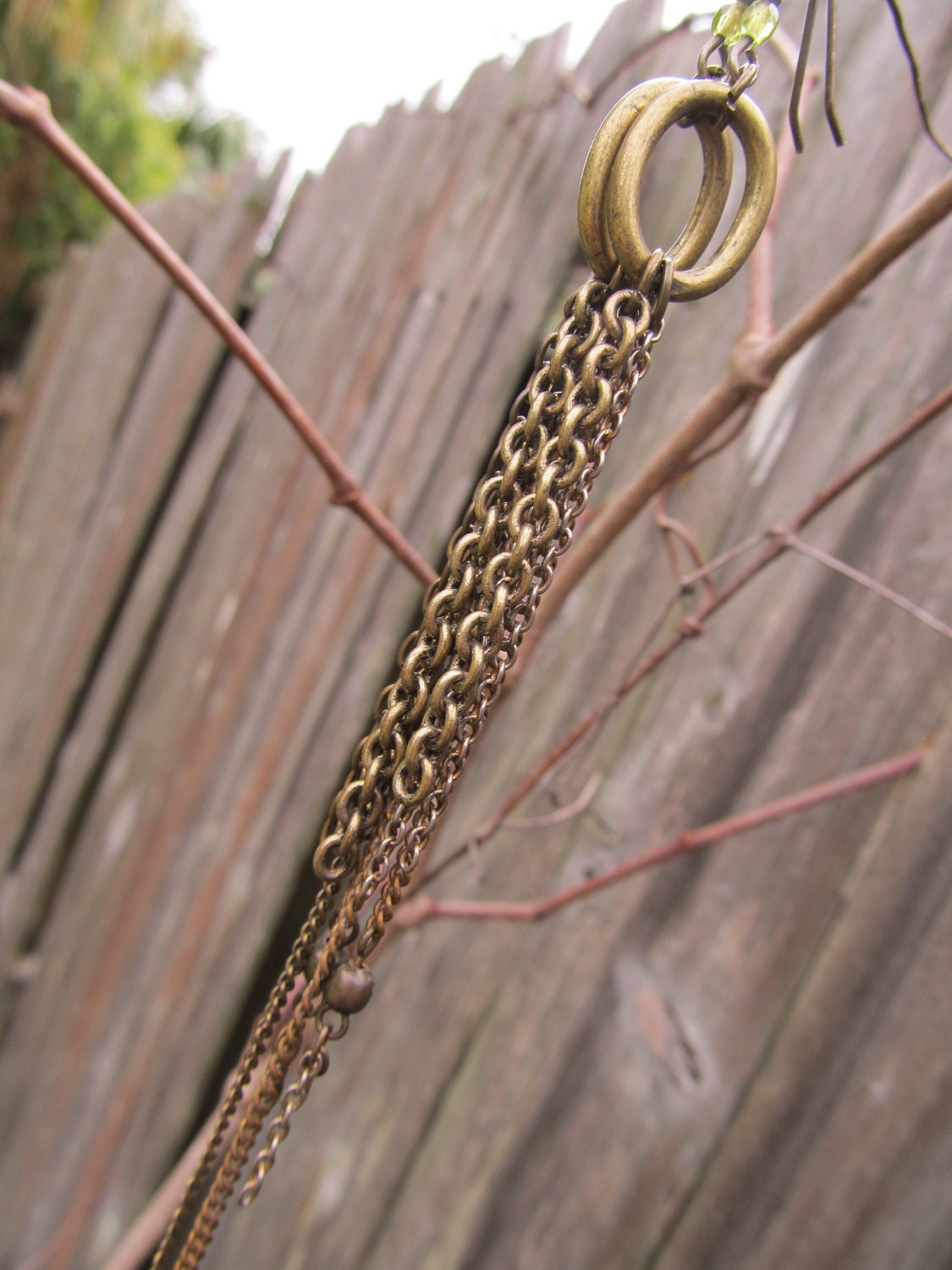Long Earrings Brass and Bronze Chain  Handmade One of a Kind