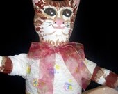 Cat Doll, Handmade, Bird loving Kitty with Bird Bath