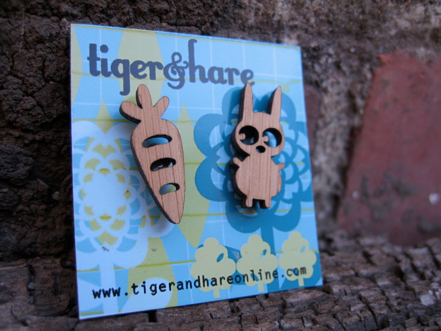 Bunny & Carrot Bamboo Studs