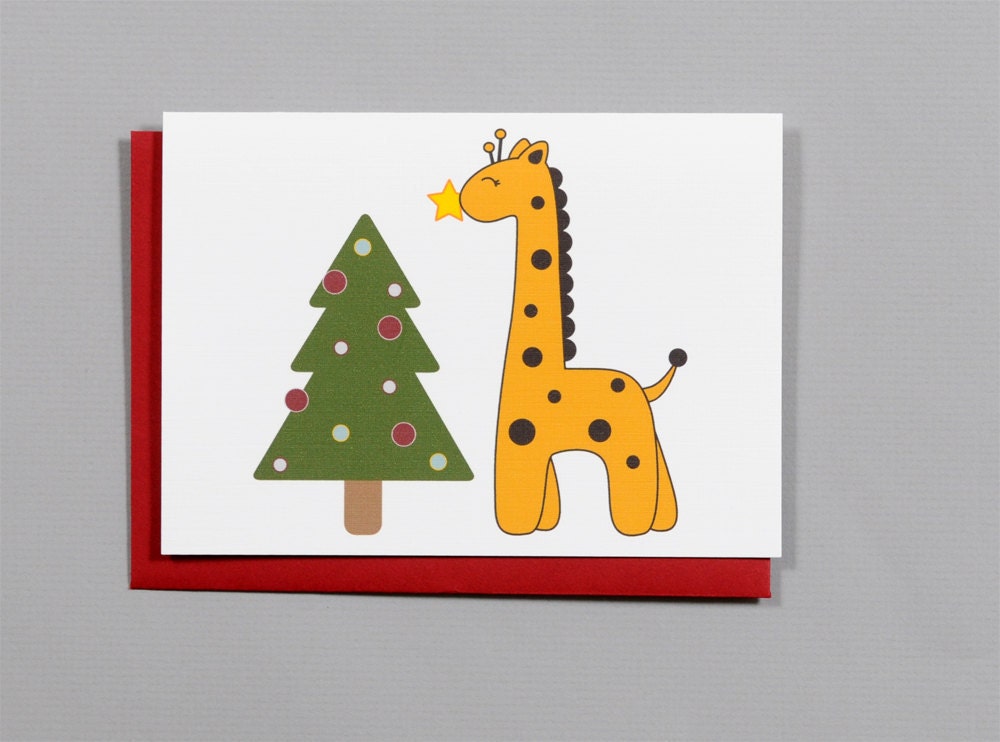 Giraffe with Christmas Tree 4-Bar Folded Cards (Set of 10)
