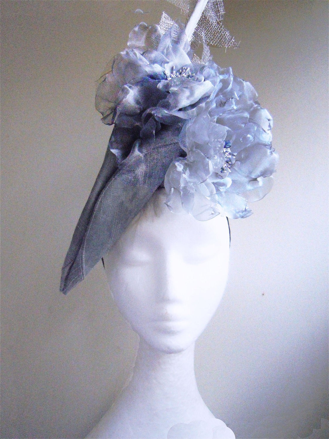 Dove Grey Dipped Sinemay Headpiece- Handmade Millinery by Natalilouise Millinery