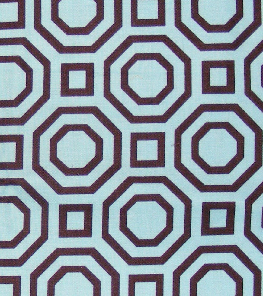 Hollywood Aqua Blue with Brown Geometric H6603BR Alexander Henry Fabric Remnant 9 x 45