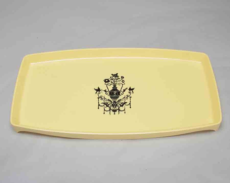 Vintage yellow and black serving tray chandalier with birds silouette pattern