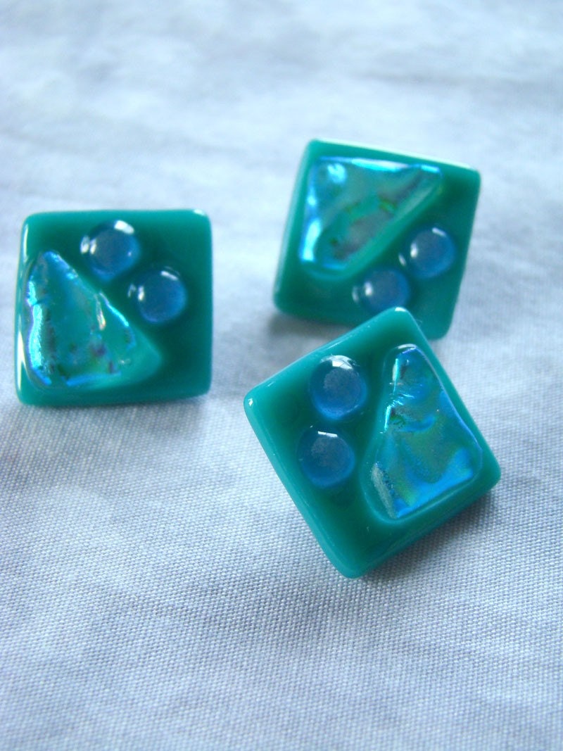 Fused Glass Buttons - Iceberg Ahead, Aqua - OOAK