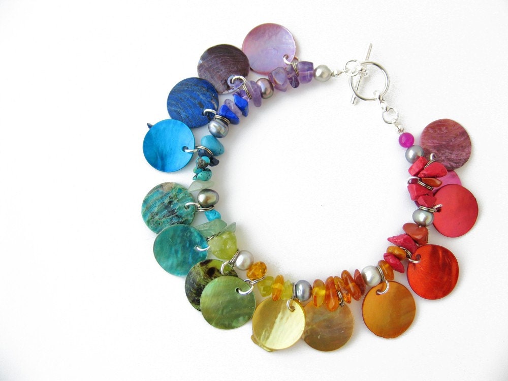 Rainbow bracelet - shell bracelet - Gypsy Cuff, Rainbow