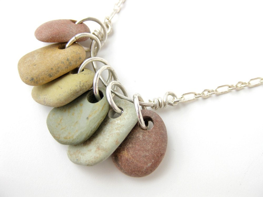 Natural stone jewelry - rainbow necklace - river rocks - Rock Collections, Rainbow