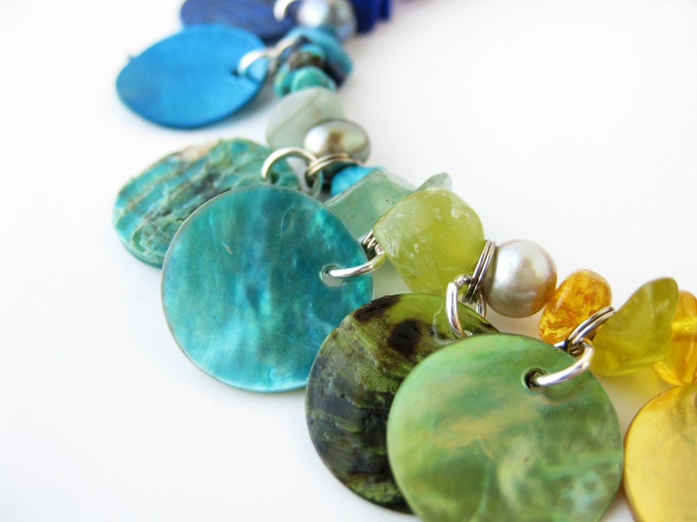Rainbow bracelet - shell bracelet - Gypsy Cuff, Rainbow