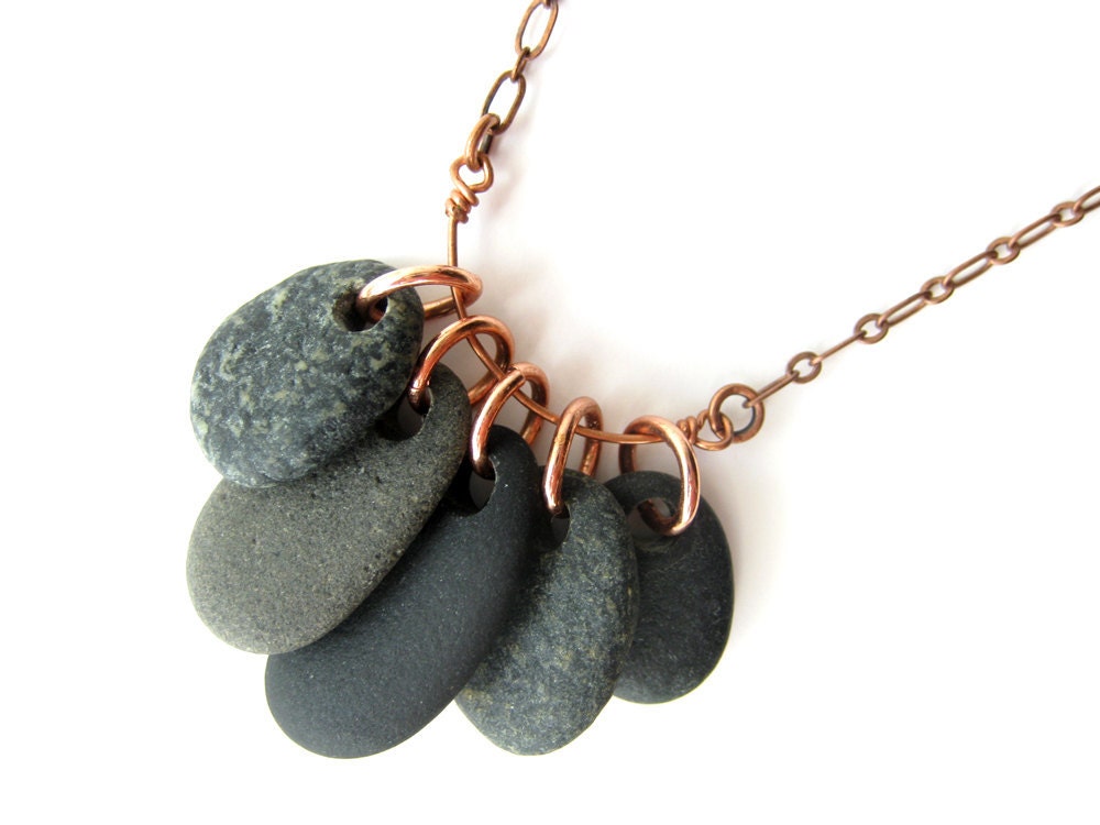 River Rock Jewelry Sale - black stone necklace - necklace, Black Spectrum