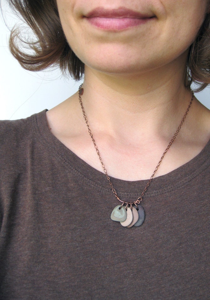 Naturally colorful river rock jewelry - "Reflection Ombre Rock Collection Necklace"