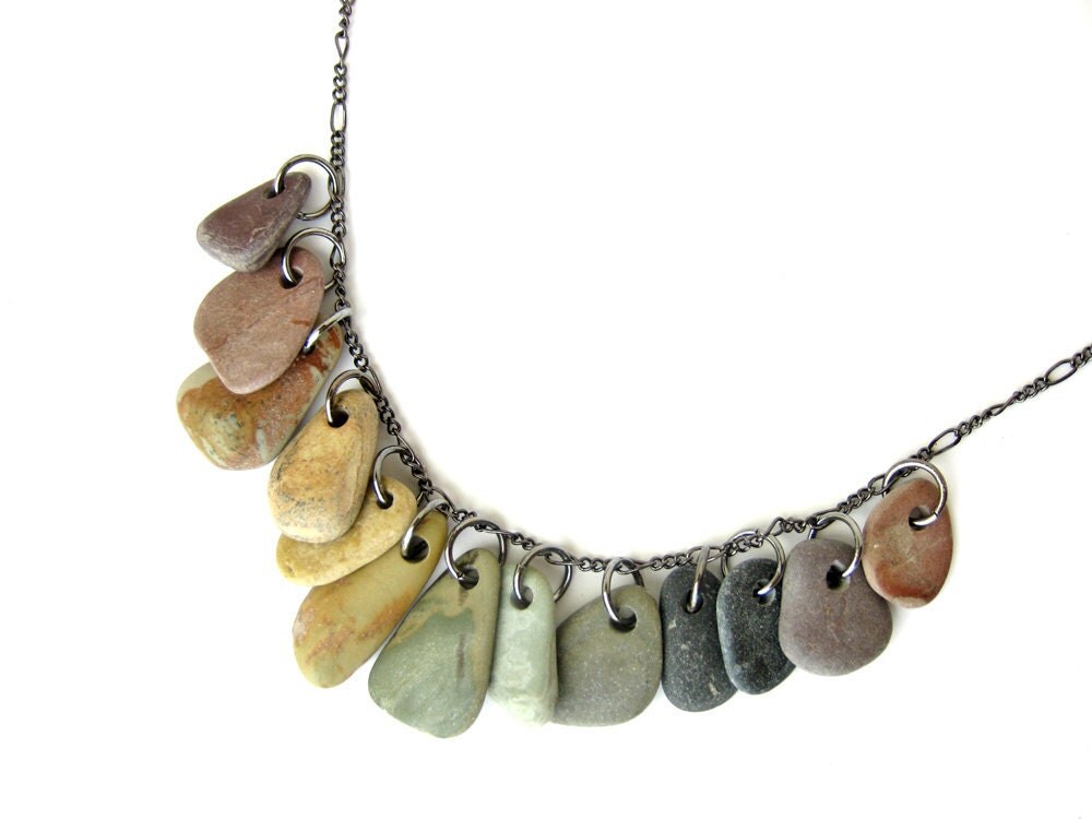 River rock jewelry rainbow necklace Rock by AuthenticStone