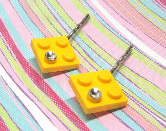 Yellow Bobby Pin made from LEGO (r) Pieces - Set of Two