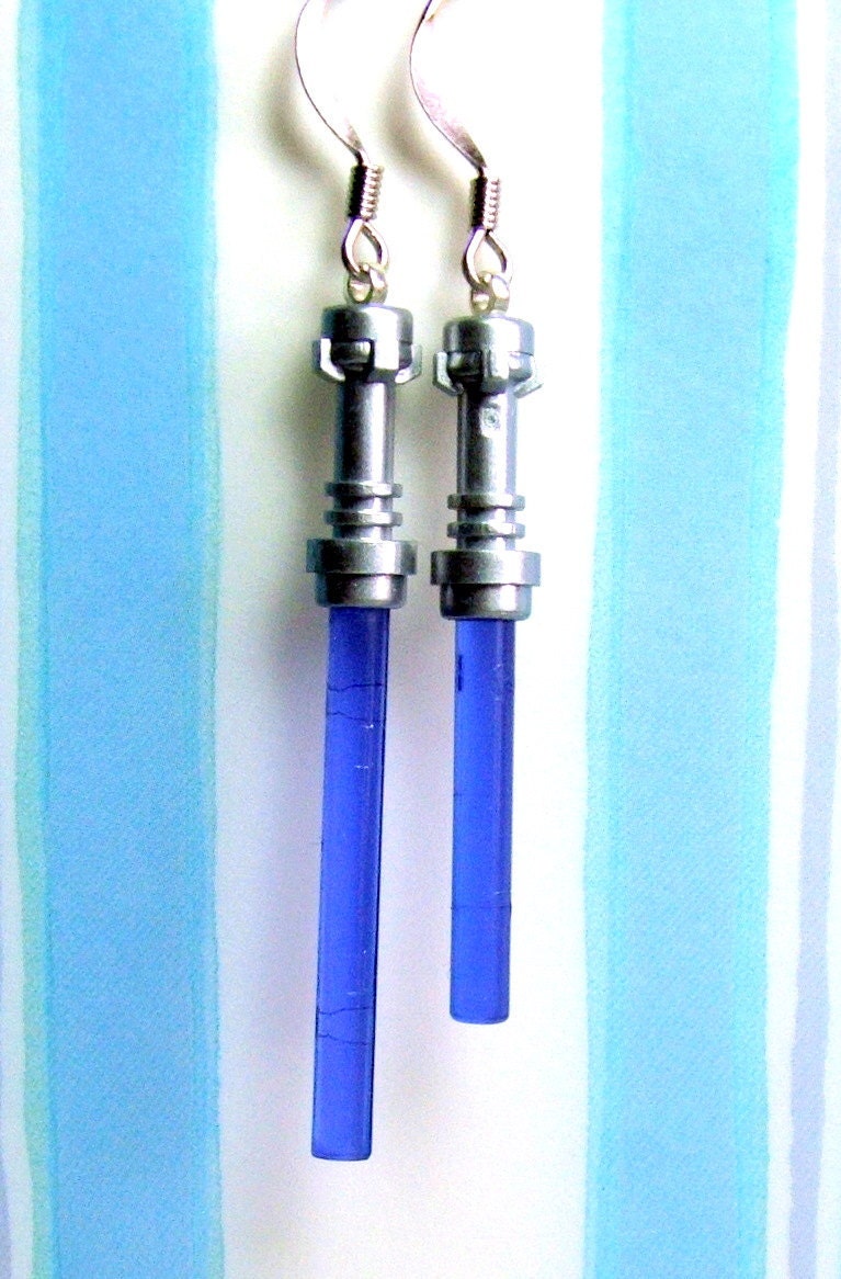 Light Saber Earrings in Dark Purple, made from Genuine Star Wars LEGO (r) Light Sabers