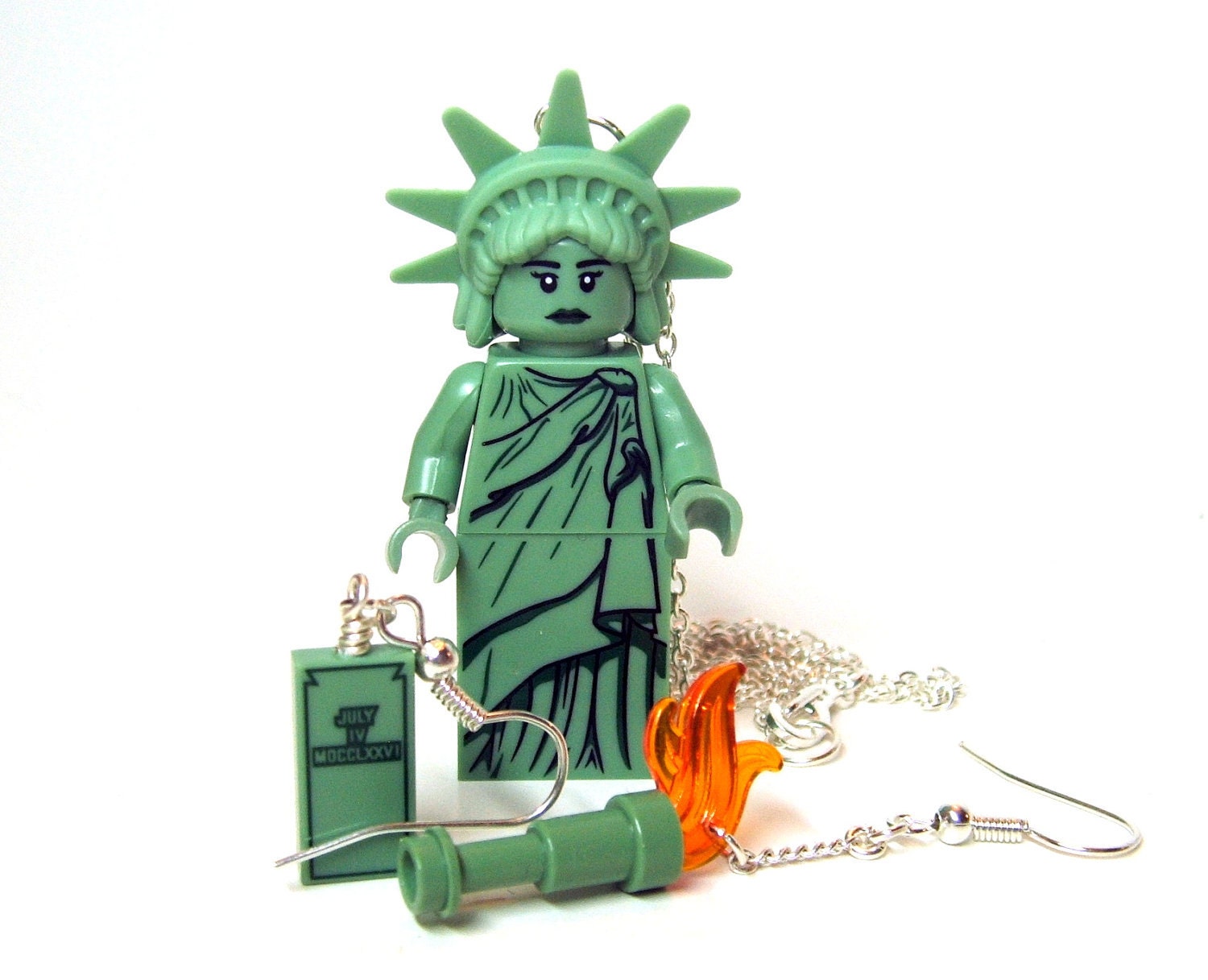 Statue of Liberty Necklace and Earring Set - made from Series 6 LEGO (r) Minifigure