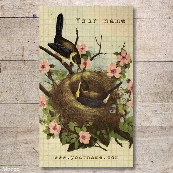 100 Custom High Quality Business Cards - Display Cards - Earring Cards - Vintage Birds in Nest - No. 118