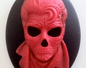 Sugar Skull Rocker Cameos 40x30mm, set of 3 in Crimson