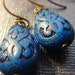 Midnight In Paris - Earrings - Wire Wrapped Cobalt Blue Teardrop Beads - Handmade Brass Hook Ear Wires