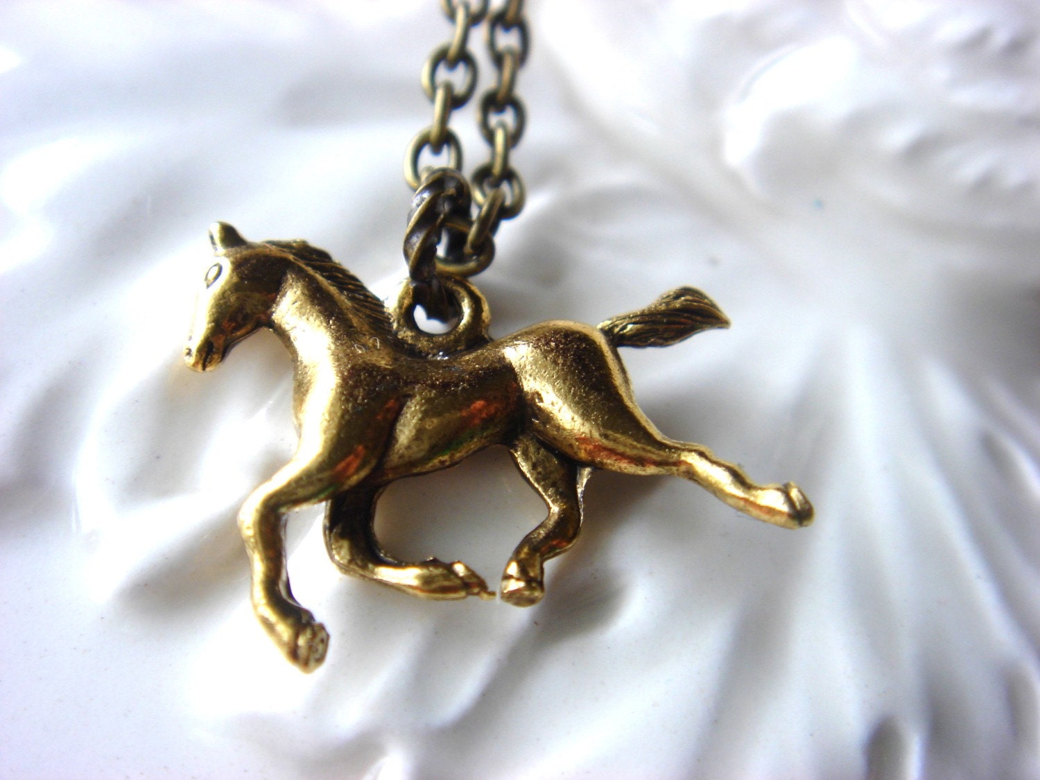 ON SALE - Gorgeous, Brass Horse - Necklace - High Quality Shiny Brass Horse Pendant - Keepsake Jewelry
