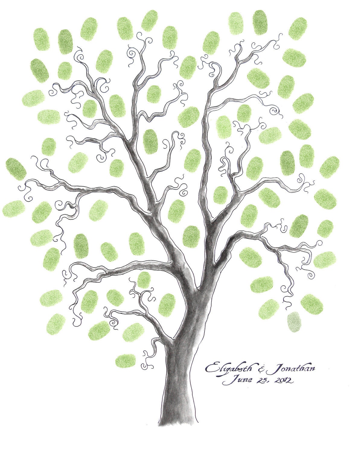 16 x 20 WEDDING TREE GUEST Book Customizable Original Drawing Thumbprint Tree up to 125 guests