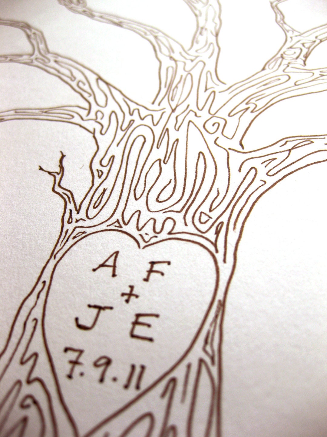 LARGE Wedding Guest Book Tree Customizable Original Drawing Thumbprint Tree 24 x 18 SEPIA Brown up to 225 guests