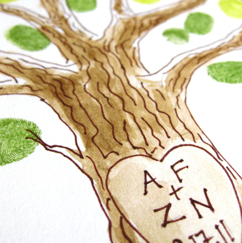 SMALL Wedding Guest Book Tree Thumbprint Tree 11 x 14 up to 60 guests
