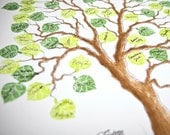 Wedding Tree Guest Book SMALL Family Tree 11 x 14  Original Watercolor Painting with PRESTAMPED LEAVES