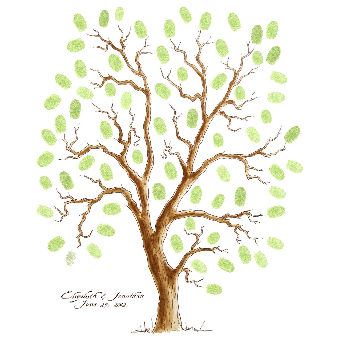 SMALL Wedding Tree Guest Book 11 x 14 Customizable ORIGINAL Watercolor PAINTING Thumbprint Tree up to 60 guests