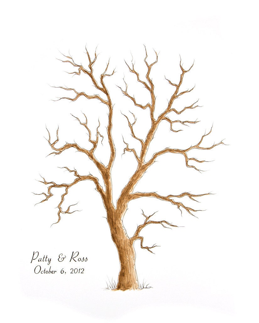 MEDIUM Wedding Guest Book Tree Family Tree 16 x 20 Customizable ORIGINAL watercolor PAINTING Thumbprint Tree up 125 guests