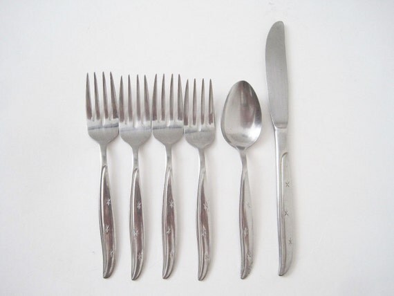 Vintage 1960s Starburst Stainless Steel Flatware 11 by rhanvintage