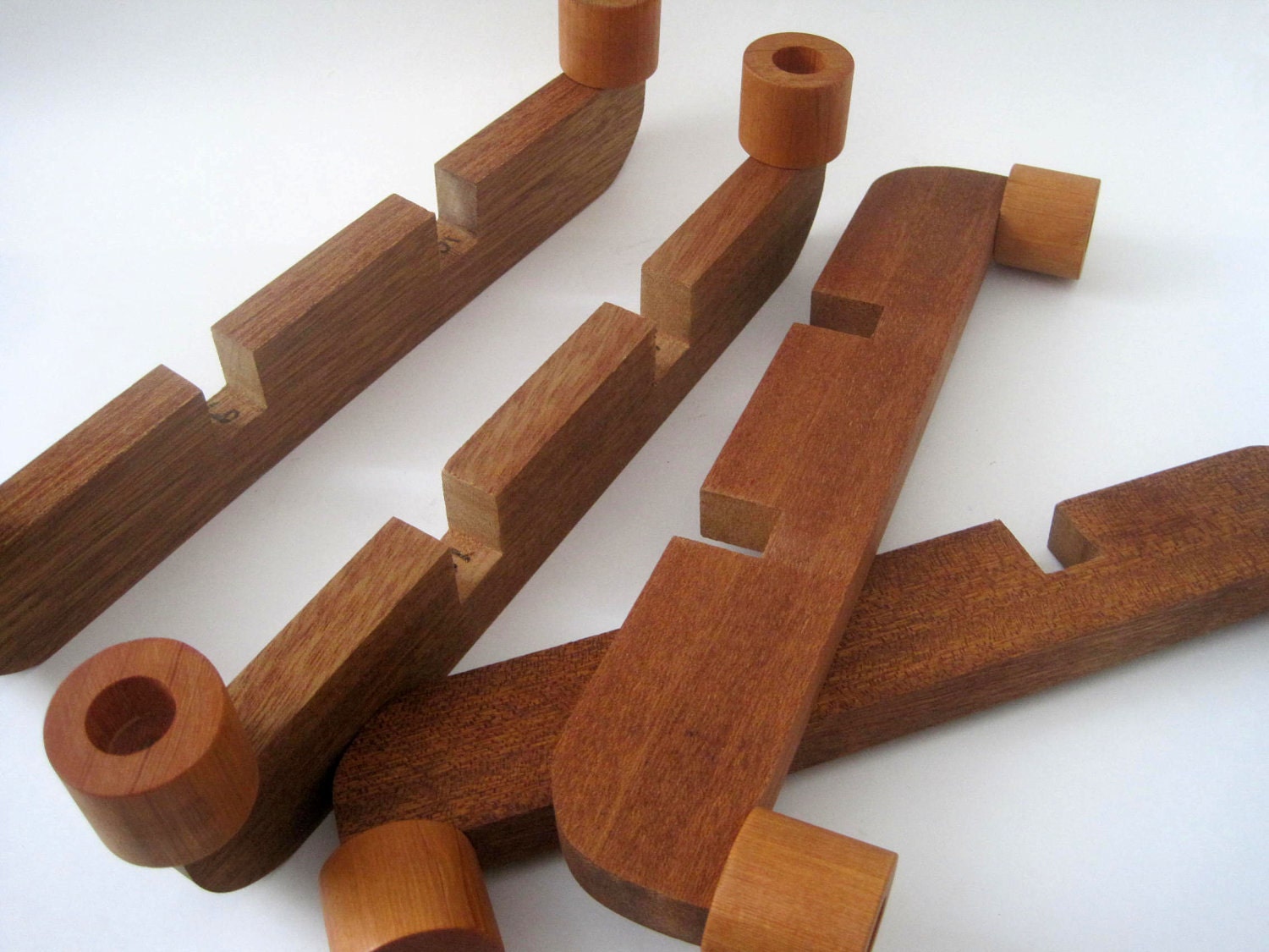 Mid Century Tic Tac Toe Style Teak Wood Candle Holder