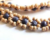 Vintage Natural Wood Cork Blue-Black Wooden Beads Necklace, Eco Friendly