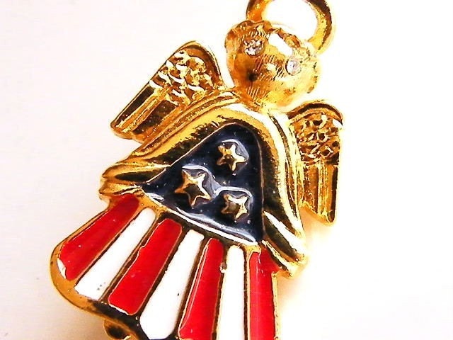 Angel Brooch & Pendant, Patriotic Theme Signed L. Razza USA Angel
