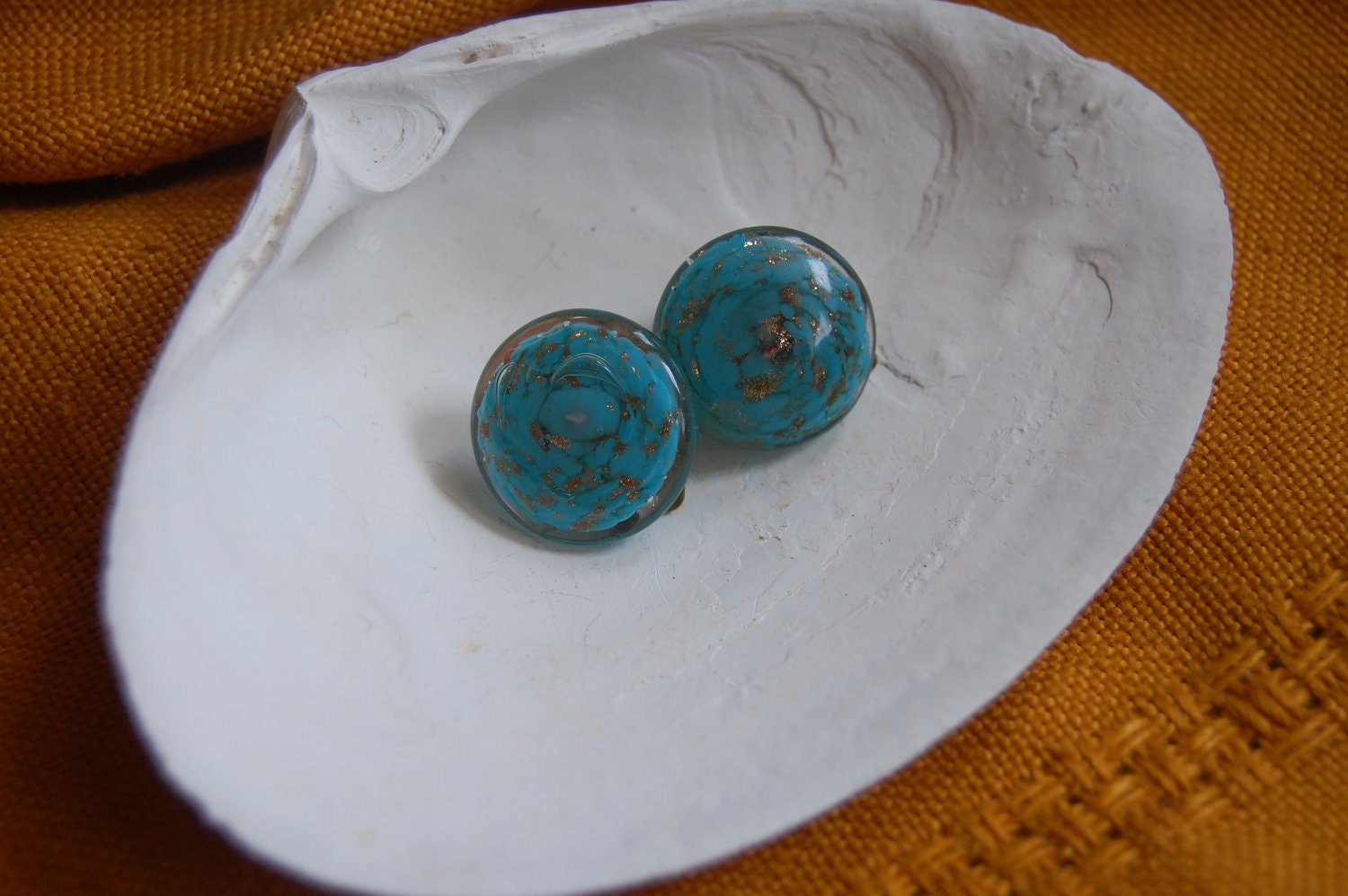 Italian turquoise and copper colored glass clip earrings